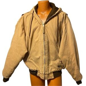 VTG Grunge Hooded Jacket Front Zip Stained Work Barn Chore Unisex Plus Size 2XL